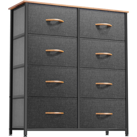 DWVO Dresser for Bedroom, Fabric Dresser with 8 Drawers, Tall Dresser, Double Dresser, Chest of Drawers for Closet, Living Room, Sturdy Steel Frame, Wooden Top, Easy Pull Handle DWVO