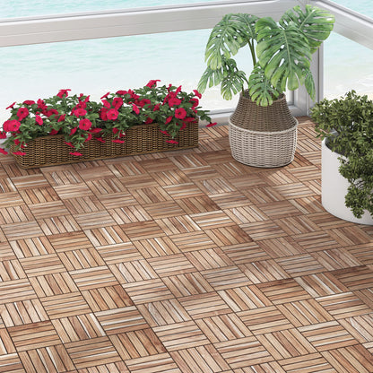 Interbuild Teak Hardwood Interlocking Patio Deck Tiles, 12" × (Pack of 10), Easy to Install Floor Tile for Both Indoor & Outdoor Use, 20 Individual Wood slats on Each Tile - WoodArtSupply