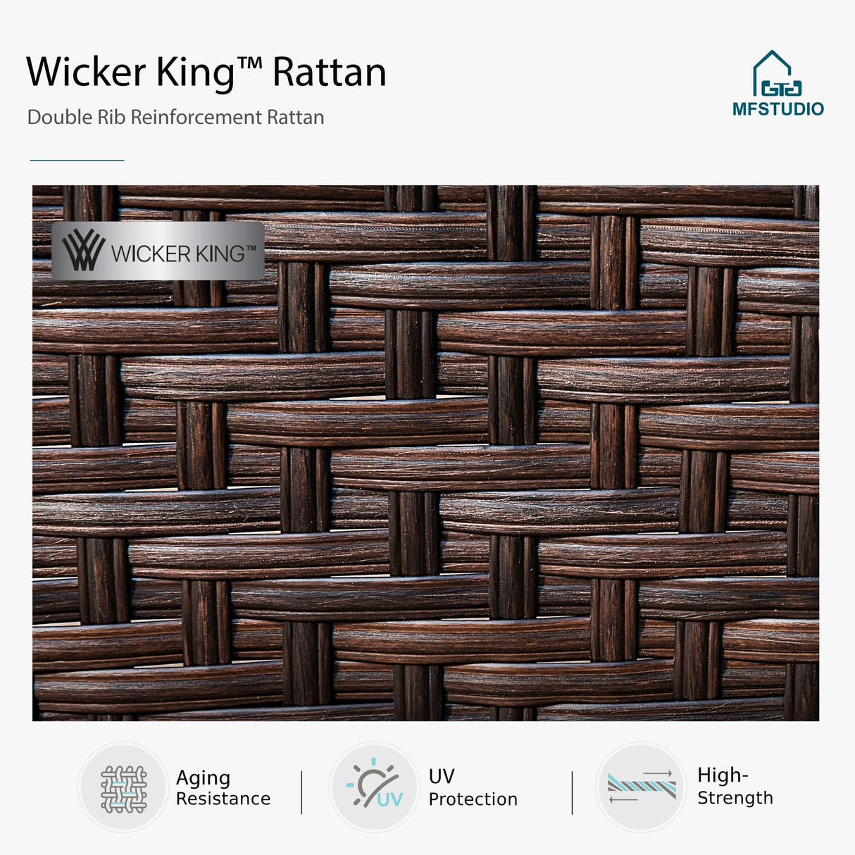 MFSTUDIO 5 Pieces Outdoor Patio Furniture Set, Metal Outdoor Conversation Sofa, Rattan Wicker Patio Sectional Sofa Set with 4 x Swivel Single Sofa, 1 x Fire Pit Table, Red MFSTUDIO