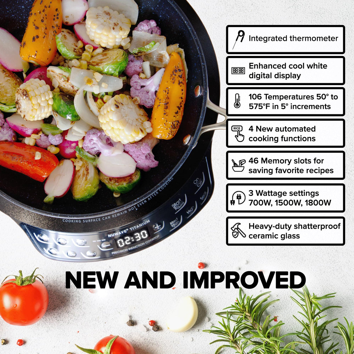 Nuwave Upgraded Induction Cooktop, 3 Wattage Control, Patented Digital Temp Probe, 8”Large Heating Coil, 12”Shatter-Proof Ceramic Glass,106 Temps-Ctrl Nuwave