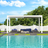 Domi Outdoor Louvered Pergola 10x16FT with Adjustable Steel Roof, Outdoor Aluminum Structure Rainproof Pergola for Backyard, Garden and Lawn,White domi outdoor living