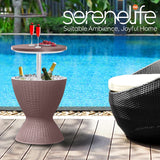 SereneLife Outdoor Cool Bar Table, 7.5 Gallon Beer and Wine Cooler, Patio Furniture & Hot Tub Side Table, Beverage Cooler, All-Weather Resistant Ice Cool Bar, Rattan Style Patio, Cocktail Bar (Grey) SereneLife