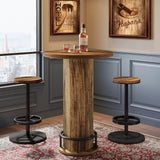 Tribesigns Round Bar Table with Chairs, Industrial Bistro Sets with 2 barstools, Pub Cocktail Table with Metal Ring Footrest for Kitchen Nook, Apartment, Small Space Tribesigns
