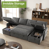 Real Relax 104'' Sofa Bed, U Shaped Chenille Sleeper Sofa Couch with Pull Out Bed and Chaise Storage for Living Room, Apartment and Office, Dark Gray Real Relax