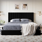 SHA CERLIN King Size Platform Bed Frame with 4 Storage Drawers, Vertical Channel Tufted Adjustable Headboard, Velvet Upholstered, Wooden Slats Support, No Box Spring Needed, Easy Assembly, Black SHA CERLIN