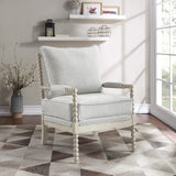 OSP Home Furnishings Kaylee Spindle Accent Chair with Antique White Wood Frame, Smoke Grey Fabric OSP Home Furnishings