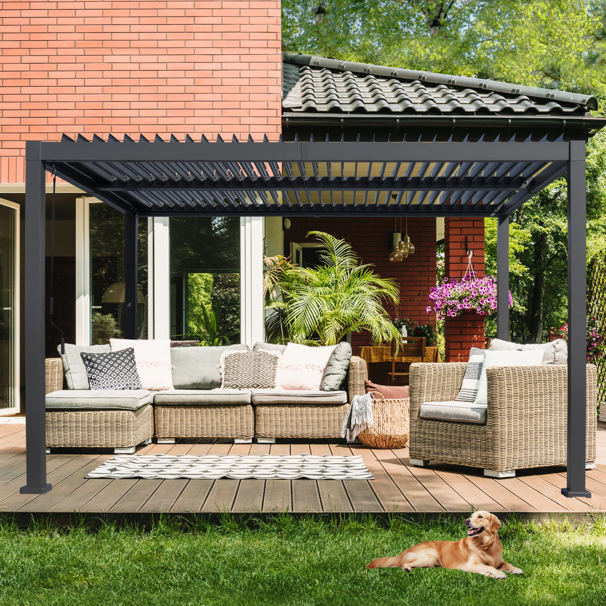 Sunnyglade Patio Pergola Canopy Modern Aluminum Pergola with Adjustable Louvered Gazebo for BBQ, Backyard,Party, Lawn,Garden (Dark Gray, 10x13FT) Sunnyglade