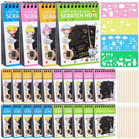 YSCare 24 Pack Scratch Arts and Crafts Notebooks, Rainbow Scratch Arts Paper, Stuffers Essentials Gifts for Kids Ages 4-8 Birthday Party Favors Stocking Stuffers YSCare