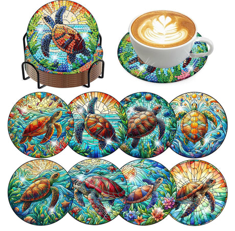 8 Pieces Diamond Art Painting Coasters Kit, Sea Turtle Diamond Art Coaster, DIY Diamonds Craft Kits for Adults and Beginners (Turtle Style) croshom
