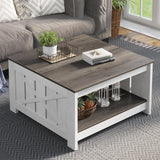 YITAHOME Coffee Table Farmhouse Coffee Table with Storage Rustic Wood Cocktail Table, Square Coffee Tables for Living Meeting Room with Half Open Storage Compartment, Light Brown and White YITAHOME