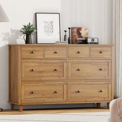 Zenflare Dresser for Bedroom 8 Drawer Wood Dresser 56.3" Wide, Large Storage Chest of Drawers for Bedroom, Living Room, Hallway, Entryway, Modern TV Stand Drawer Organizer, Natural