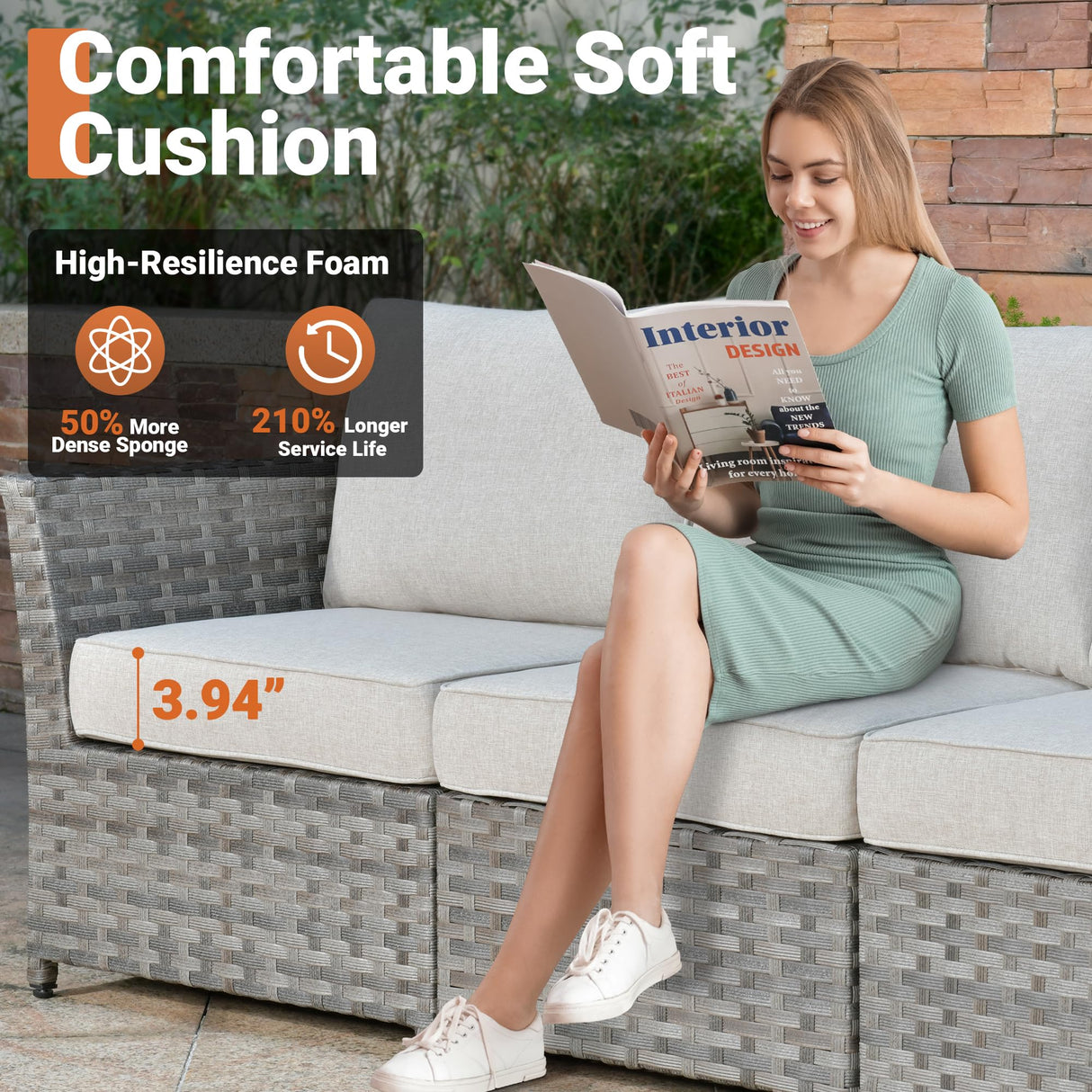 ovios 13 Piece Patio Furniture Set with Fire Pit Table,Outdoor Rattan Wicker Coversation Set with Comfy Seating, Sectional Chairs for Outside Porch Balcony Backyard Pool,Beige ovios