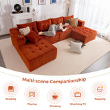 MAXYOYO Modular Sectional Sofa Couch, U Shaped Modern Cloud Couch with 2 Ottomans, Sofa in A Box, Tufted 6-Seat Boneless Sleeper Chair for Living Room, No Assembly Required, Orange MAXYOYO