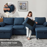 DURASPACE Sofa Bed Pull Out Couch Sleeper with Double Storage Chaise, U Shaped Convertible Sectional Sleeper Sofa for Living Room with USB Charging Ports, Cup Holder (Blue) DURASPACE