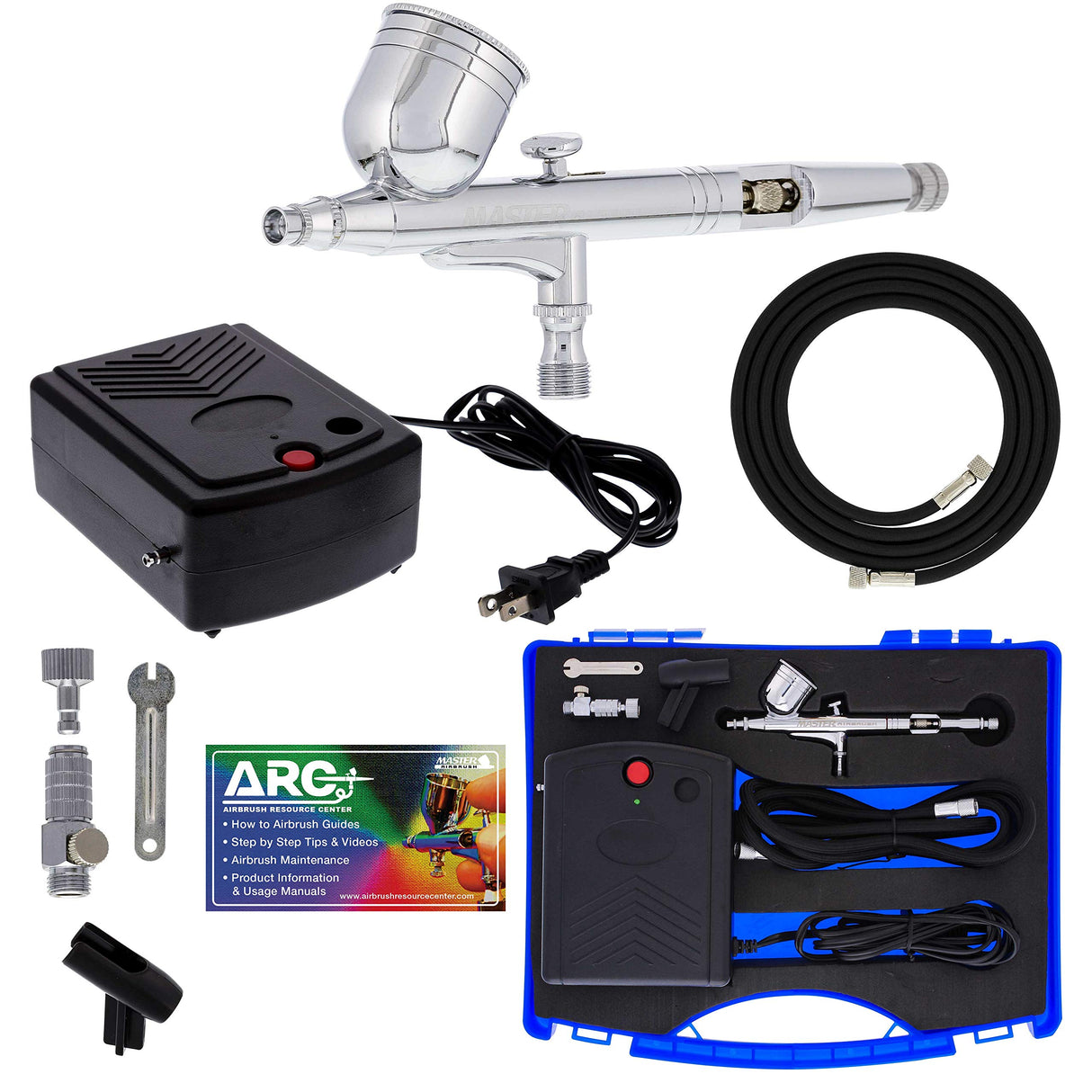 Master Airbrush Airbrushing System Kit with a G23 Multi-Purpose Gravity Feed Dual-Action Airbrush with 1/3oz. Cup and 0.3mm Tip, Mini Air Compressor, Hose, Storage Case, How-to-Airbrush ARC Link Card Master Airbrush