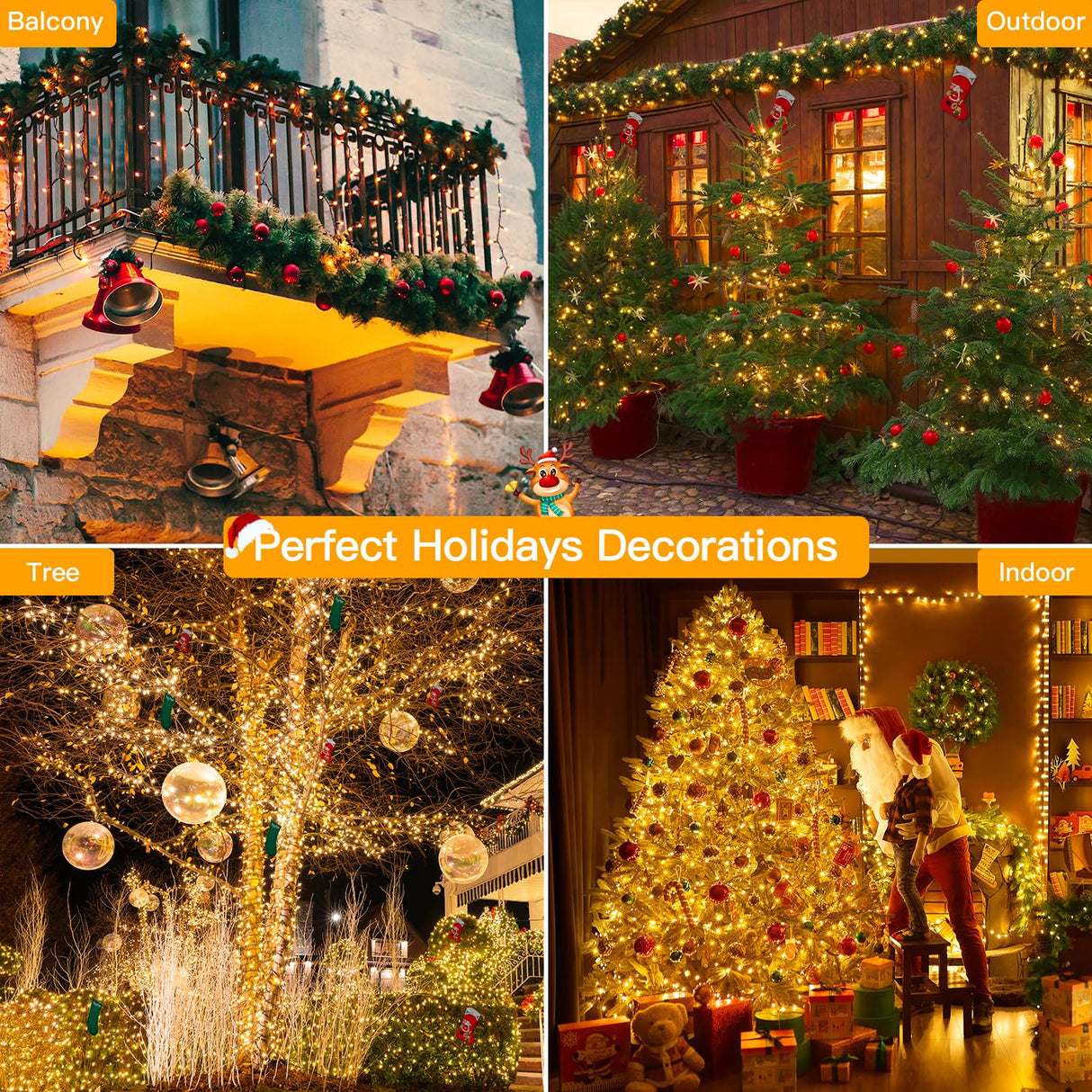 Ollny Christmas Lights 262FT 800LED, Plug-in Outside Tree Lights with Timer and 8 Modes, Remote Control Waterproof Dimmable Outdoor String Lights for House Yard Patio Xmas Decorations(Warm White) Ollny