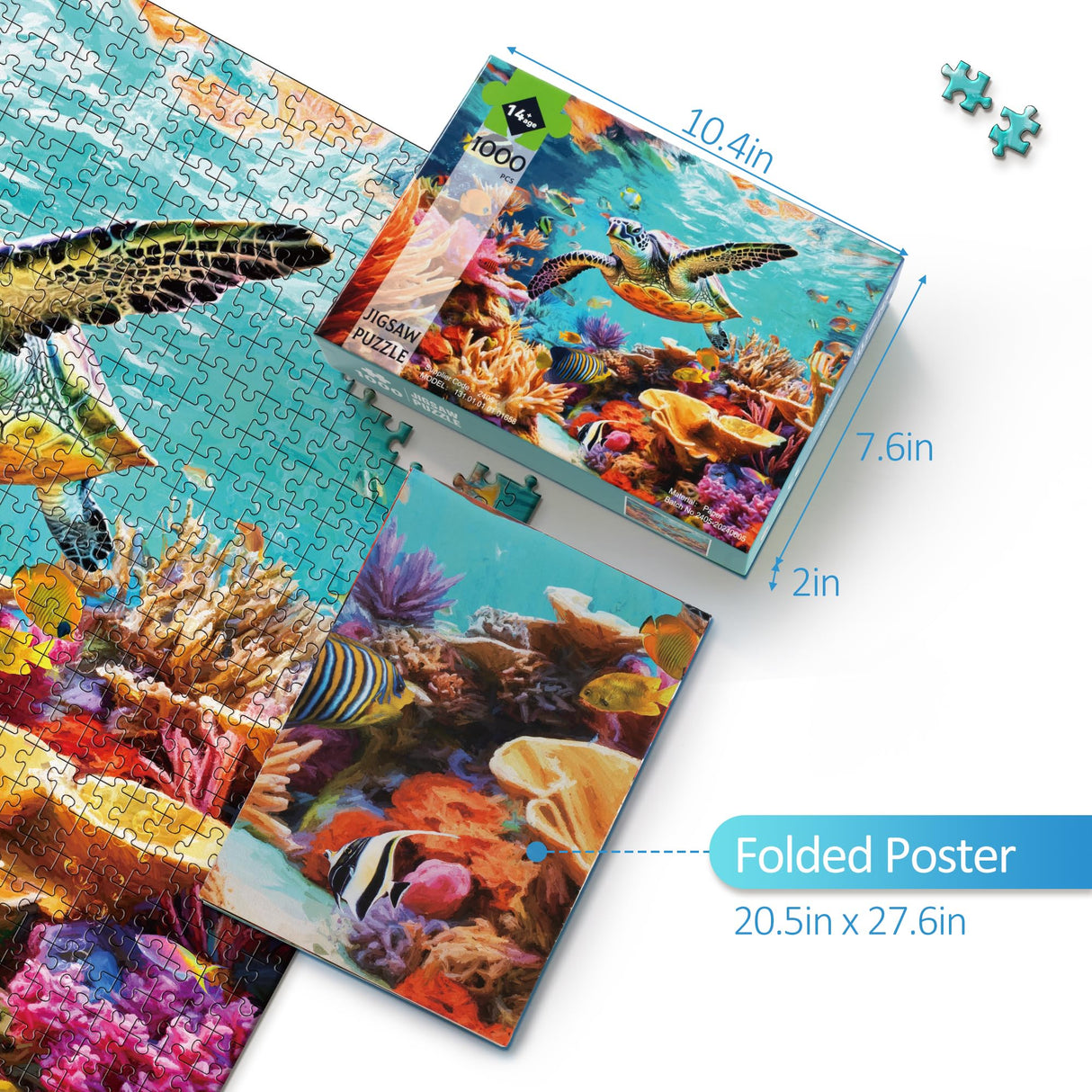 takfot Puzzles for Adults 1000 Pieces - Ocean Beach Sea Turtle Coral - 1000 Piece Puzzles with Letters on Back - Jigsaw Puzzles 1000 Pieces for Fun Game Nights - 27.6" L X 20.5" W, 1:1 Poster takfot