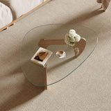 Miloyer Modern Coffee Table for Living Room and Small Spaces, 43.3" x 29.5" x 15.8" Triangle Tempered Glass Table Top and Eco-Friendly MDF Base, Natural Wood Miloyer