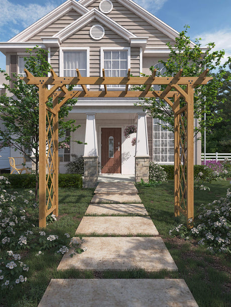 Vita Heartwood Grande Cedar Arbor, Golden Brown, FSC, Wood, 85 inch L x 26 inch W x 89 inch H, Opening Width 78 inches, Garden Décor Shade Arch, VA68898 Vita