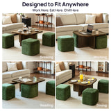 CHIC HOUSE Small Square Coffee Table with Storage, Mid-Century Modern Coffee Tables with 4 Chenille Ottomans Underneath, Center Table for Living Room, Apartment Small Space, Walnut CHIC HOUSE