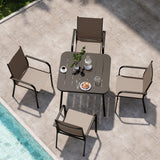 LAUSAINT HOME 5-Piece Outdoor Dining Set, Patio Furniture Set with Textilene Chairs and Square Metal Table, All-Weather Table and Chairs Set with Umbrella Hole for Backyard, Garden, and Poolside LAUSAINT HOME