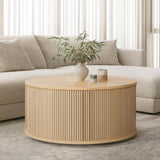 WERMO 35'' Round Coffee Table with Storage and Shelves - Round Center Table for Living Room and Office. Wood Mid Century Modern Coffee Tables for Living Room (Oak) WERMO