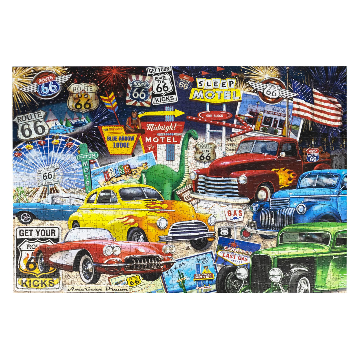 Crown Point Graphics Route 66 Vintage Cars and Trucks Puzzle, 1000 Piece Jigsaw Puzzle Crown Point Graphics