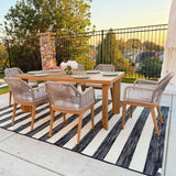 PURPLE LEAF 7 Pieces Patio Dining Set Aluminum Modern Rectangular Table and Rattan Arm Chairs with Cushions for Kitchen Porch Garden Outdoor Furniture Sets, Teak PURPLE LEAF