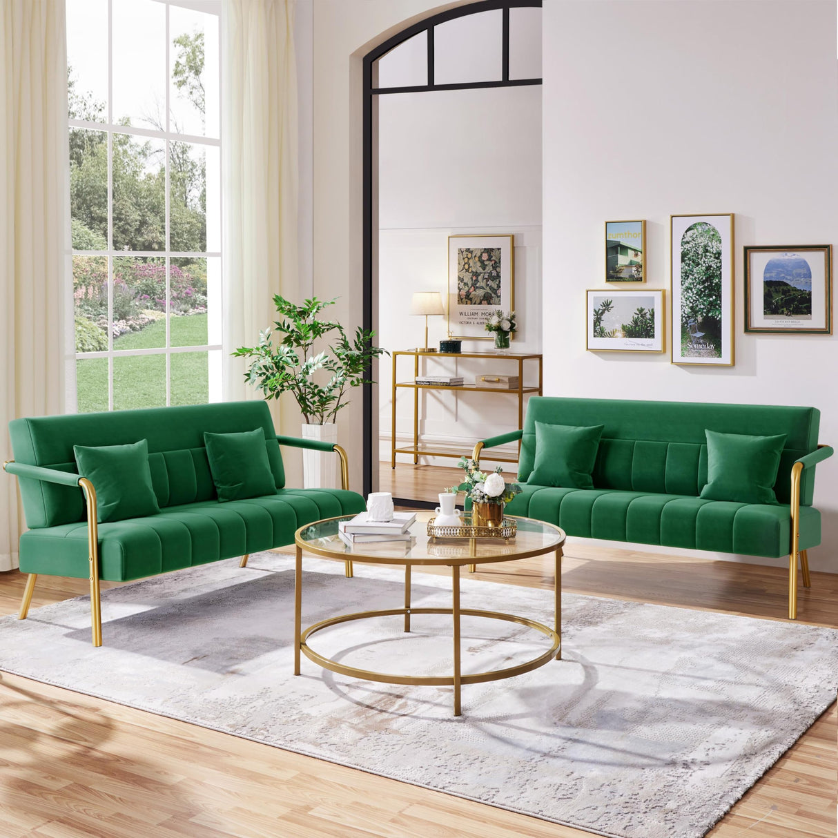 Yaheetech 56.5" W Modern Loveseat 2 Seater Sofa Luxurious Velvet Fabric Couch with Gold-Tone Metal Arms and Legs for Living Room, Home Office, Studio Green Yaheetech