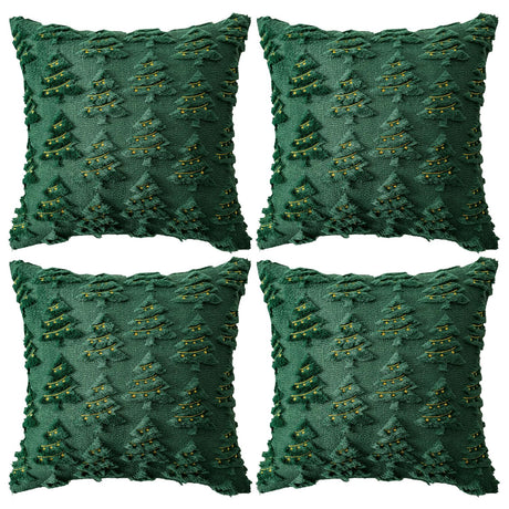 4 Pcs Christmas Throw Pillow Covers 18x18, Soft Faux Fur Pillow Cases Holiday Decorations, Fluffy Plush Accent Couch Cushion Case for Festivals Winter Sofa Living Room Home Decor(Green Tree) janbrm