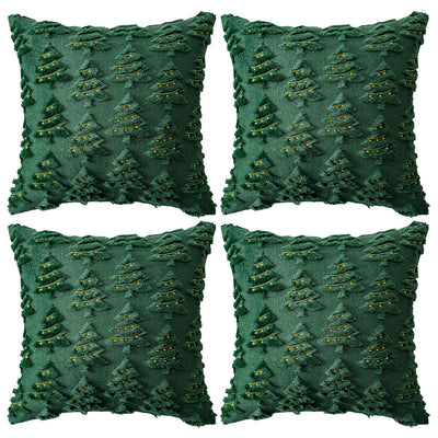 4 Pcs Christmas Throw Pillow Covers 18x18, Soft Faux Fur Pillow Cases Holiday Decorations, Fluffy Plush Accent Couch Cushion Case for Festivals Winter Sofa Living Room Home Decor(Green Tree)
