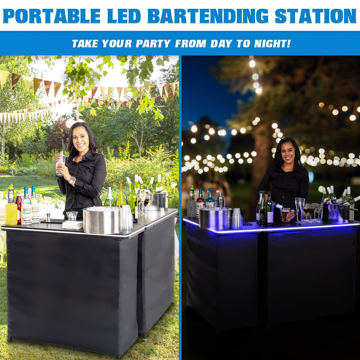 GoPong Double LED Bar Table Set with Carrying Case - Mobile Bartender Station for Events GoPong