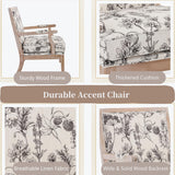 chairus Farmhouse Linen Accent Chair for Living Room, Upholstered Reading Chair with Solid Wood Frame Lounge Arm Chair with High Back for Bedroom, Reception Room, Waiting Room, Floral Pattern chairus
