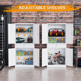 STANI Metal Garage Storage Cabinets with Drawer, 4 Doors Tool Storage Cabinet with 2 Adjustable Shelves, 71"-Lock Steel Locking Cabinet for Garage Utility Room Home Office (White, 0 Wheel-71 H) STANI
