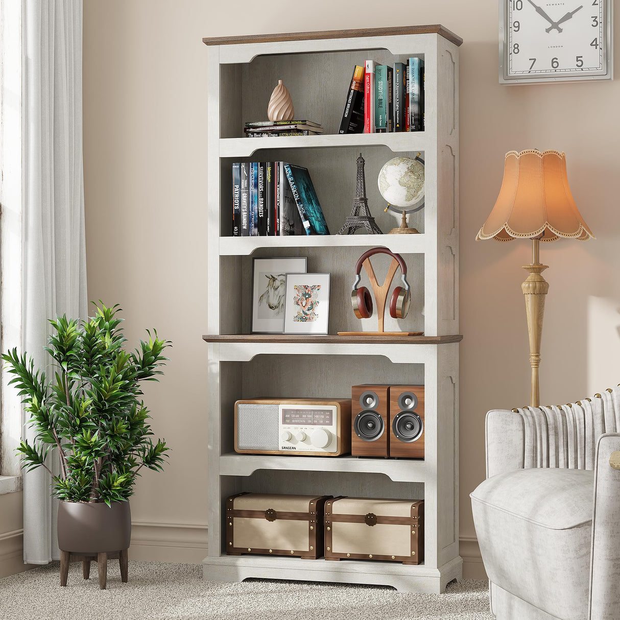 TRONLEE Tall Bookcase, 70 inch Height, 5-Tier Open Storage Shelf, 31.5 in Wide Standing Bookshelves for Home, Office, Bedroom, School, Library, 31.5W * 11.81D *70H (White Espresso, Open Storage) TRONLEE