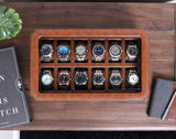 ROTHWELL 12 Slot Leather Watch Box - Luxury Watch Case Display Organizer, Microsuede Liner, Locking Mens Jewelry Watches Holder, Men's Storage Boxes Holder Large Glass Top (Tan/Brown) ROTHWELL