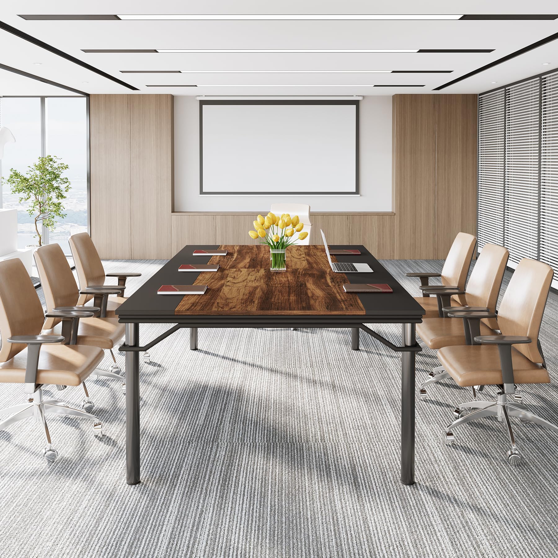 Tribesigns 6FT Conference Table, 78.7" W x 39.4" D Meeting Seminar Table, Large Rectangle Computer Desk, Boardroom Desk for Office Meeting Conference Room, Rustic Brown/Black - WoodArtSupply