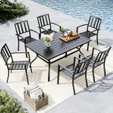 MFSTUDIO Outdoor Dining Set for 6, Patio Table and Chairs Set with Umbrella Hole, 7 Piece Metal Patio Furniture Set for Deck Backyard Poolside Garden MFSTUDIO