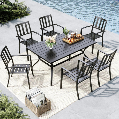 MFSTUDIO Outdoor Dining Set for 6, Patio Table and Chairs Set with Umbrella Hole, 7 Piece Metal Patio Furniture Set for Deck Backyard Poolside Garden MFSTUDIO
