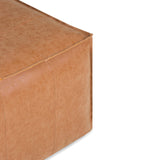 SIMPLIHOME Brody 30-inch Wide Large Square Coffee Table Pouf in Distressed Brown, Vegan Faux Leather Ottoman, Footrest, or Extra Seating for Living Room, Assembled SIMPLIHOME