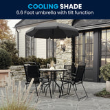 Flash Furniture Nantucket 6 Piece Patio Garden Table Set - Umbrella Table - Set of 4 Black Folding Chairs Flash Furniture