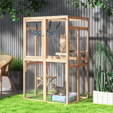 COZIWOW Catio Outdoor Cat Enclosure Window Access, Wooden Cat House Shelter, Kitty Cage with Hammock for Patio Indoor (Wood) COZIWOW