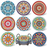 UPINS 8Pcs Mandala Diamond Art Painting Art Coasters Kits with Holder, Diamond Art Non Slip Coaster Kits DIY with Holder Crafts for Adults Diamond Art Painting Kits Supplies for Christmas Gift UPINS