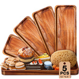 5 Pack Solid Acacia Wood Serving Trays, Rectangular Wooden Serving Board for Food Appetizer Serving Tray Plates for Vegetables Fruit Charcuterie Cheese Platters Home Kitchen Decor (16 x 6.5 Inch) Roowest