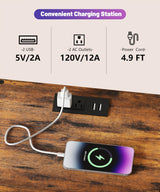 Akxomel Night Stand with Charging Station, 11" D x 15" W Nightstand with LED Light, Bedside Table with Fabric Drawers, Side Table with Open Shelf for Bedroom, Rustic Brown Akxomel