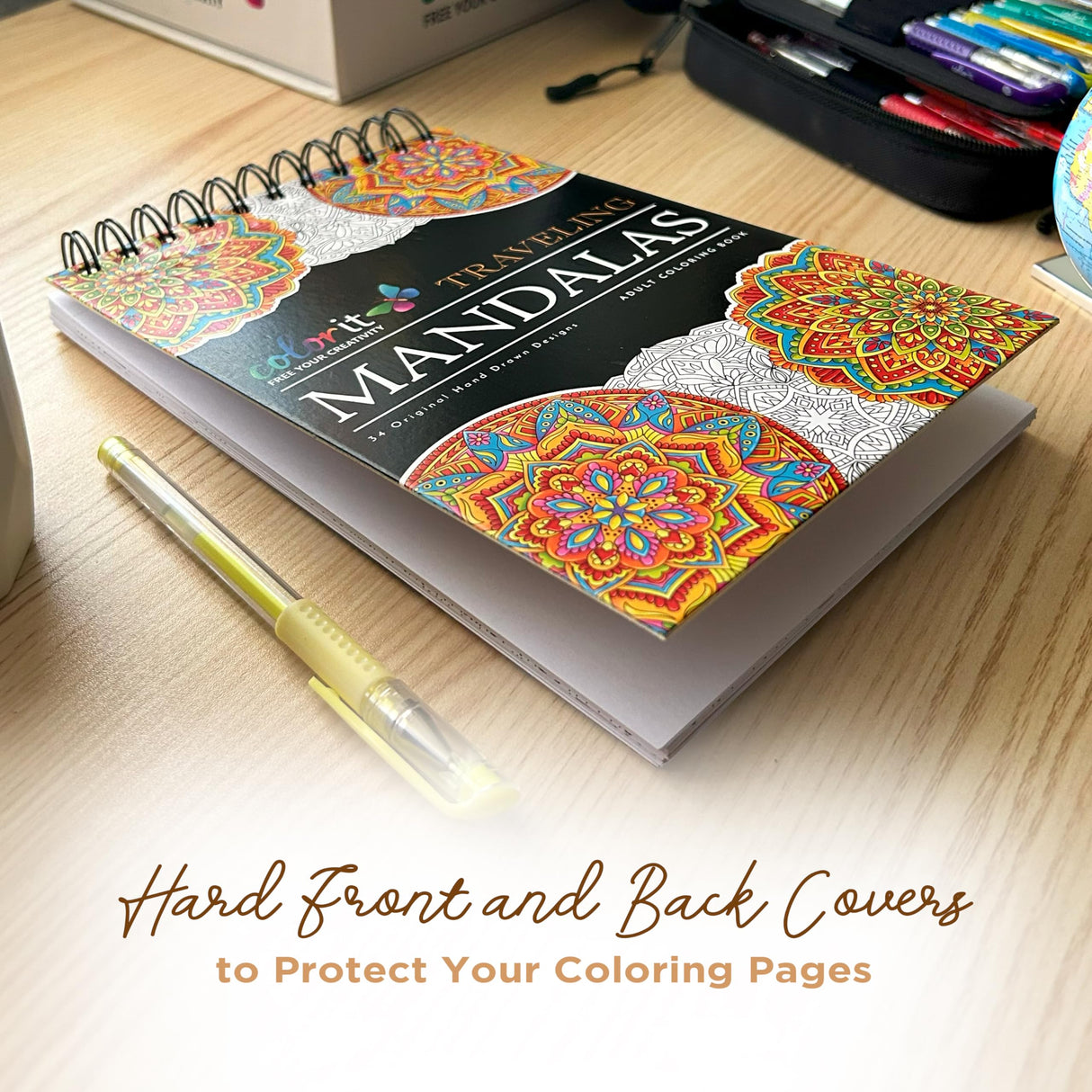 Traveling Mandalas Adult Coloring Book - Features 30 Original Hand Drawn Designs Printed on Artist Quality Paper, Hardback Covers, Spiral Binding, Perforated Pages, Bonus Blotter ColorIt