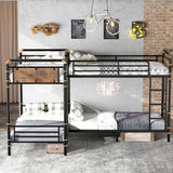 KEIKI Twin Over Twin Size Metal Detachable Quad Bunk Bed Frame with Ladders, MDF Headboard and Guardrail, for 4, L-Shaped Bunk Bed with Slats, No Box Spring Required, Easy Assembly, for Bedroom, Black KEIKI