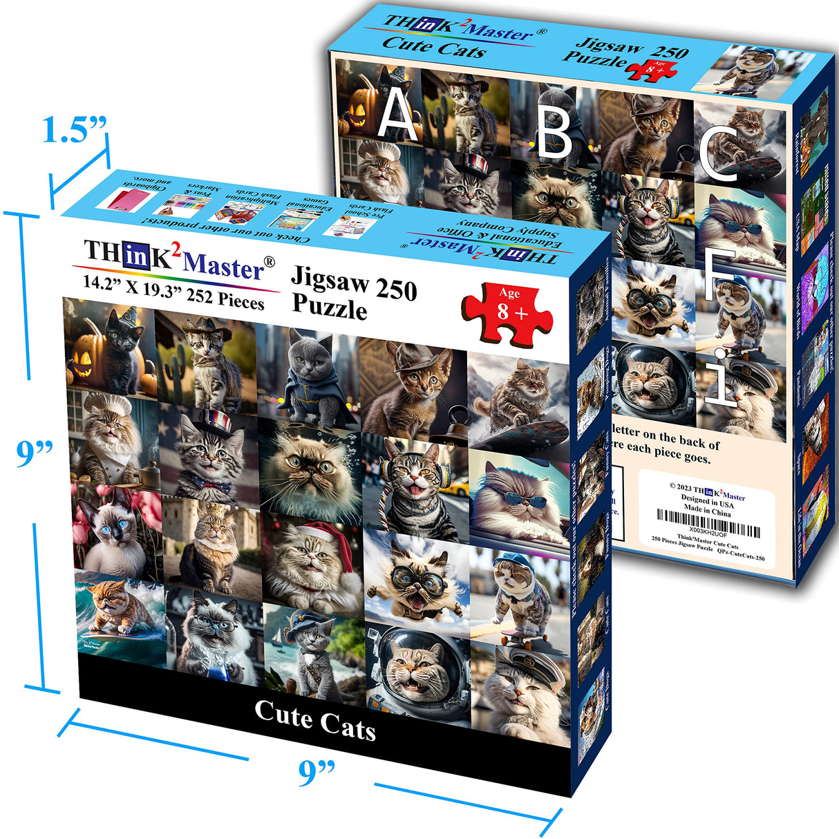 Think2Master Cute Cats 250 Pieces Jigsaw Puzzle Featuring heartwarming Kittens and Cats. Fun Toy for Kids, School & Families. Great Gift for Boys & Girls Ages 8+. Size: 14.2” X 19.3” THINK2MASTER