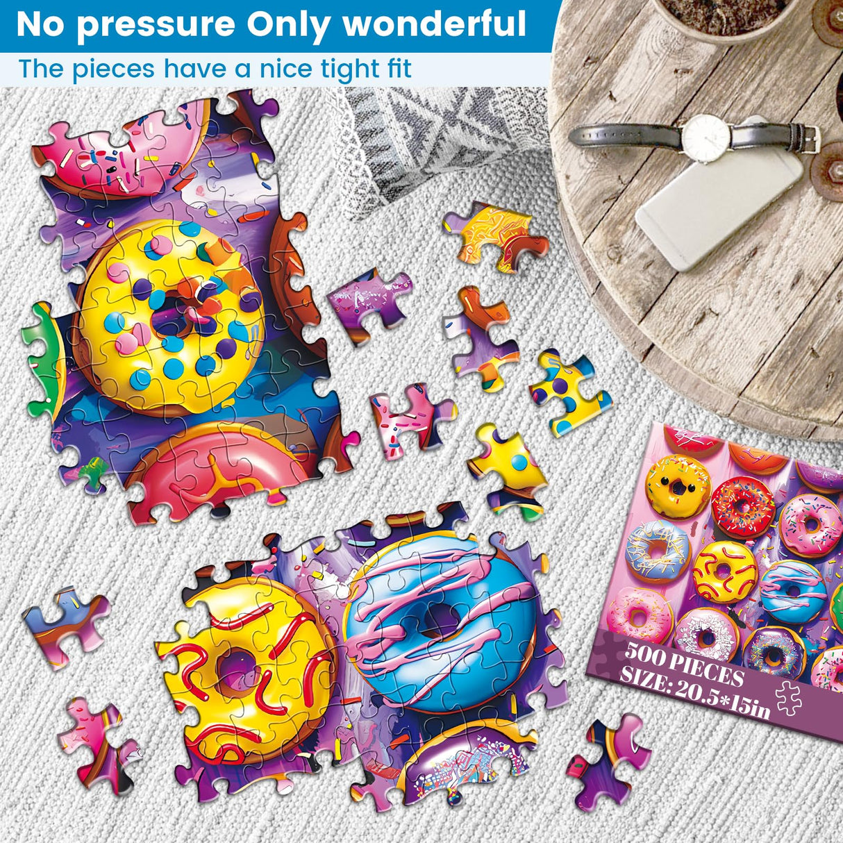 500 Pieces Puzzles for Adults–Colorful Donuts Puzzle for Adults Children Elderly–Recycled Paper Jigsaw Puzzle 500 Pieces–Glossy, Sturdy Pieces Challenging Family Game Great Gift Idea (20.5x15in) Nitktaia
