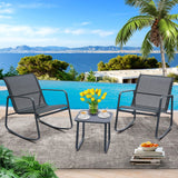 Ainfox 3 Piece Patio Outdoor Furniture Set, Textilene Fabric Patio Conversation Bistro Set with Rocking Bistro Chairs and Table, Small Patio Furniture Set for Backyard, Lawn, Garden, Poolside Ainfox